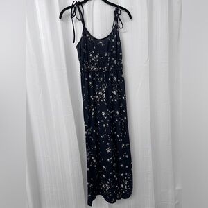 Aqua Navy Floral Tie Strap Wide Leg Jumpsuit